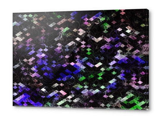 psychedelic geometric pixel abstract pattern in purple green black Acrylic prints by Timmy333