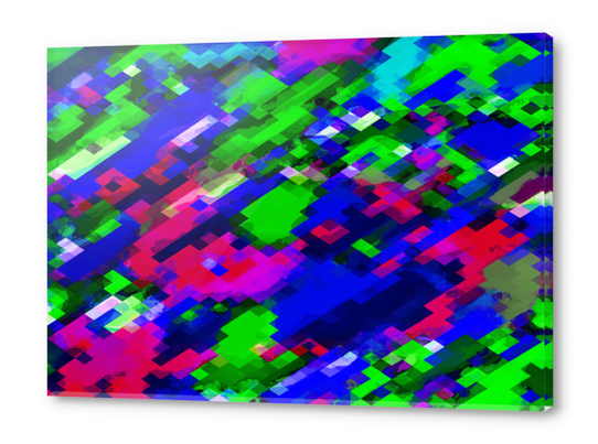 psychedelic geometric square pixel pattern abstract in blue green pink Acrylic prints by Timmy333