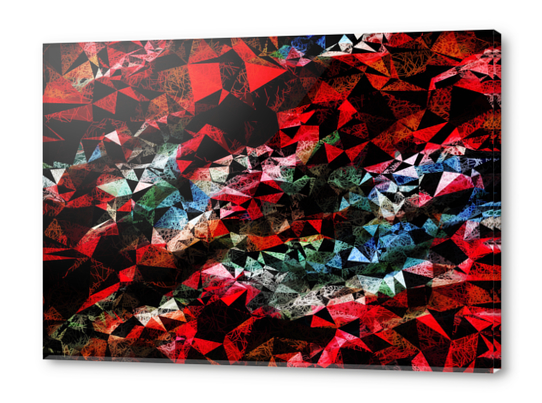 psychedelic geometric polygon triangle pattern abstract in red blue and black Acrylic prints by Timmy333