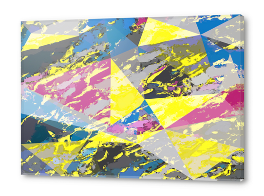 psychedelic geometric triangle pattern abstract with painting abstract background in pink blue yellow Acrylic prints by Timmy333