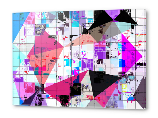 geometric triangle and square pattern abstract in pink purple blue Acrylic prints by Timmy333