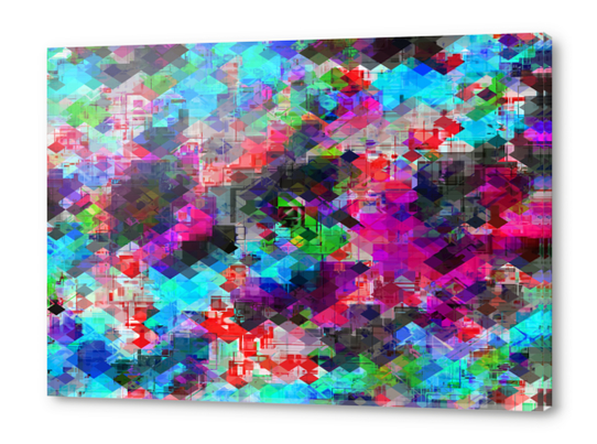 psychedelic geometric square pattern pixel abstract background in pink blue green red Acrylic prints by Timmy333