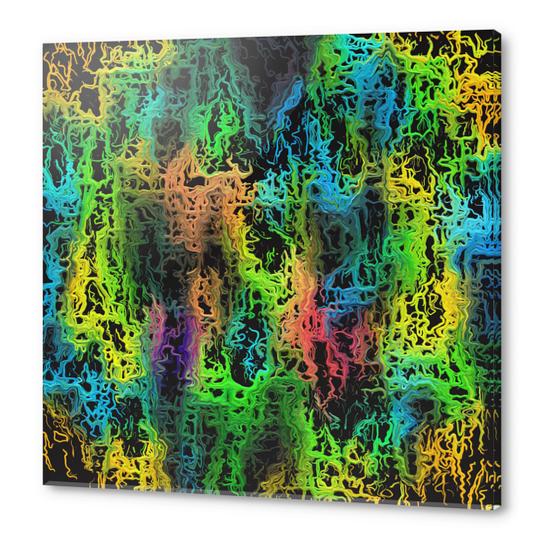 psychedelic geometric painting abstract in green blue yellow pink and black Acrylic prints by Timmy333