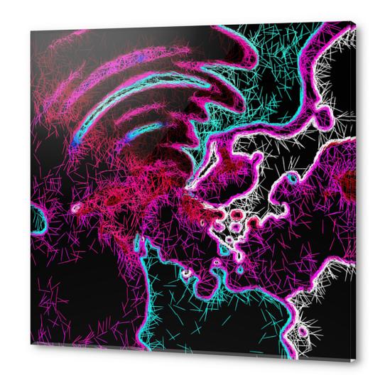 psychedelic geometric painting abstract night light in pink purple blue and black Acrylic prints by Timmy333