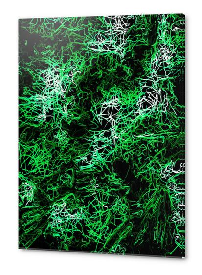 psychedelic geometric drawing abstract in green black and white Acrylic prints by Timmy333