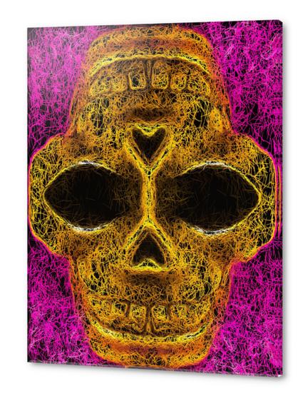 psychedelic geometric painting golden skull head portrait with pink background Acrylic prints by Timmy333