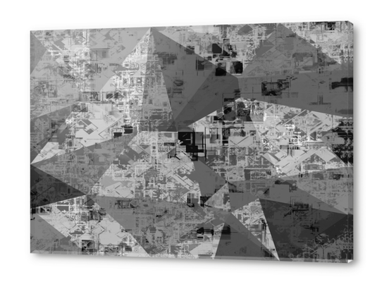 psychedelic geometric triangle polygon abstract pattern background in black and white Acrylic prints by Timmy333