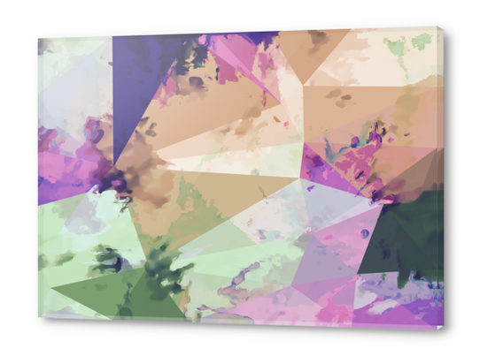 psychedelic geometric triangle polygon pattern abstract in pink green brown blue Acrylic prints by Timmy333