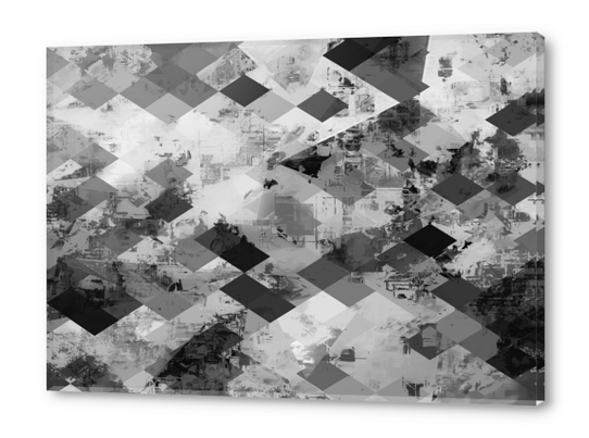 psychedelic geometric square pixel pattern abstract background in black and white Acrylic prints by Timmy333