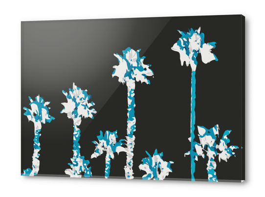 blue and white palm tree with dark blue background Acrylic prints by Timmy333