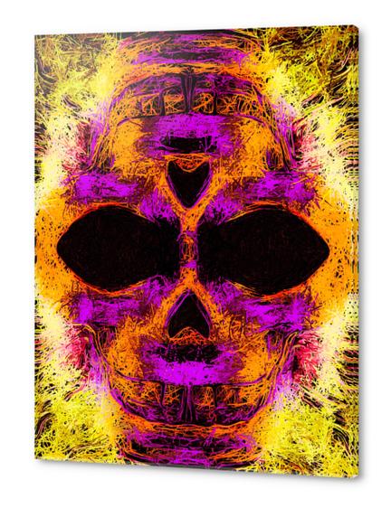 psychedelic angry skull portrait in pink orange yellow Acrylic prints by Timmy333