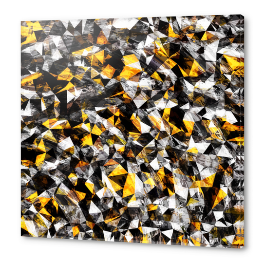 vintage psychedelic geometric triangle polygon pattern abstract in gold yellow and black Acrylic prints by Timmy333