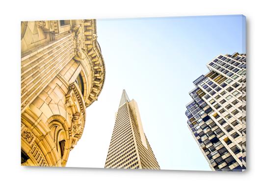 pyramid building and modern building and vintage style building at San Francisco, USA Acrylic prints by Timmy333