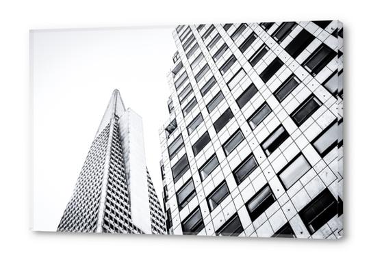 pyramid building and modern building at San Francisco, USA in black and white Acrylic prints by Timmy333