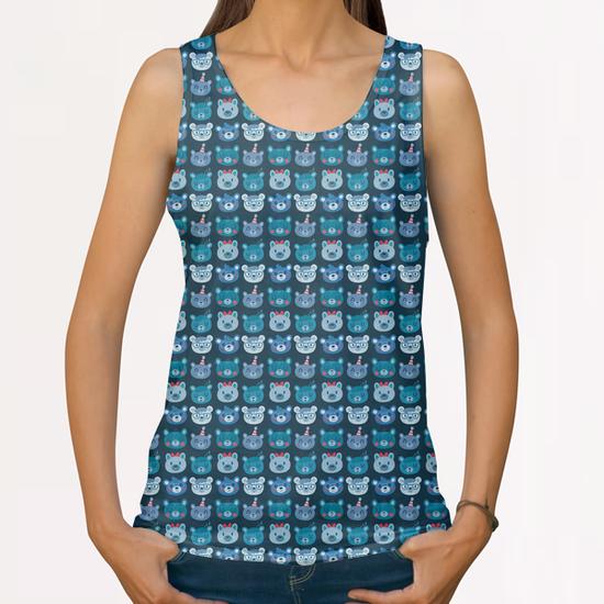 Cute Blue Bears Pattern Design All Over Print Tanks by Claire Jayne Stamper