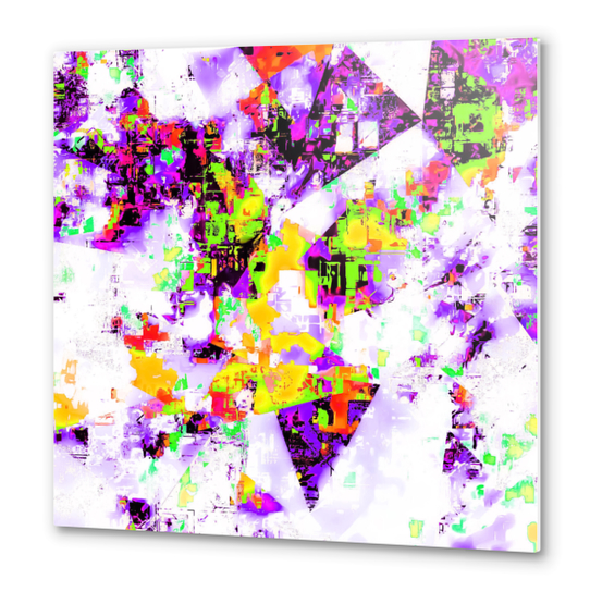 geometric triangle pattern abstract in purple yellow green Metal prints by Timmy333