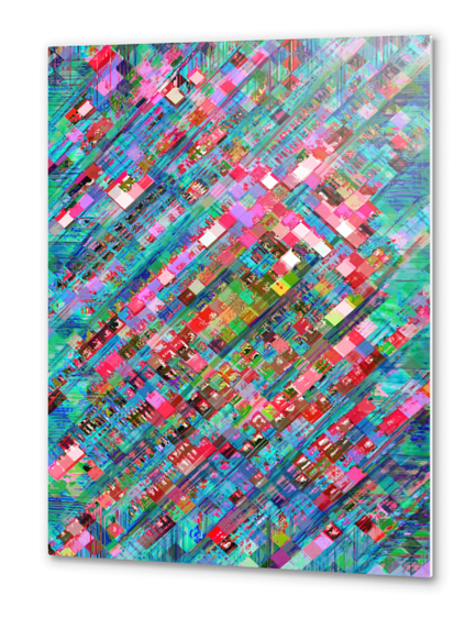 geometric square pixel pattern abstract background in blue pink Metal prints by Timmy333