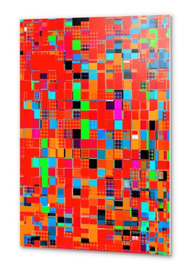 graphic design pixel geometric square pattern abstract background in red orange blue green Metal prints by Timmy333