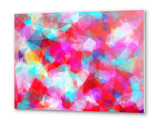 geometric triangle pattern abstract background in pink red blue Metal prints by Timmy333