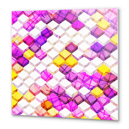 geometric square cube pattern abstract background in purple yellow Metal prints by Timmy333