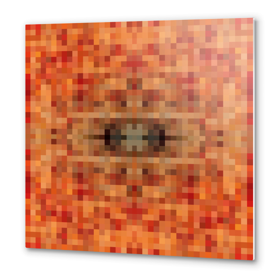 geometric symmetry art pixel square pattern abstract background in brown Metal prints by Timmy333