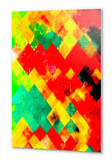 geometric square pixel pattern abstract in red yellow green Metal prints by Timmy333