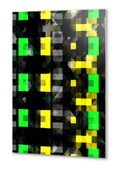 geometric pixel square pattern abstract background in yellow green black Metal prints by Timmy333