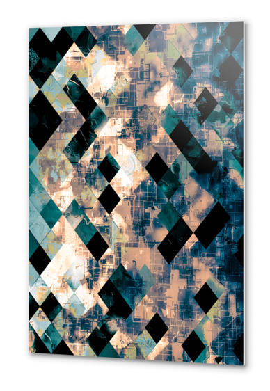 geometric pixel square pattern abstract background in blue brown Metal prints by Timmy333