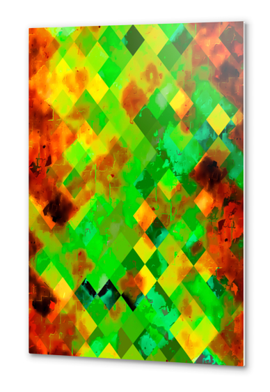 geometric pixel square pattern abstract background in green brown yellow Metal prints by Timmy333