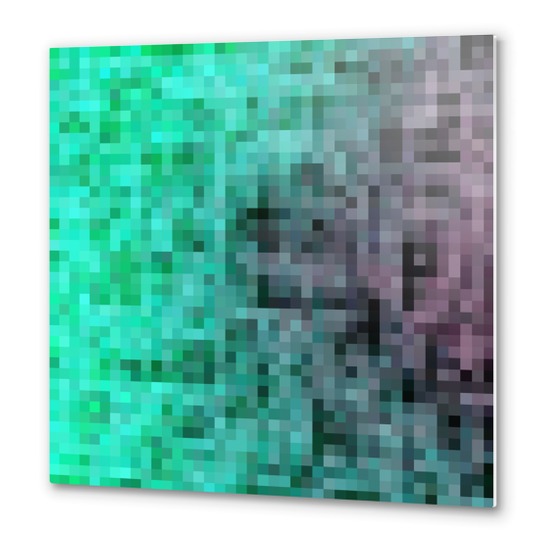 geometric pixel square pattern abstract background in green blue brown Metal prints by Timmy333