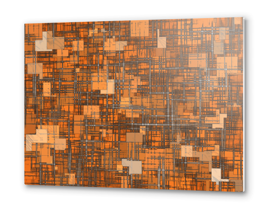 geometric square pattern abstract background in orange and brown Metal prints by Timmy333