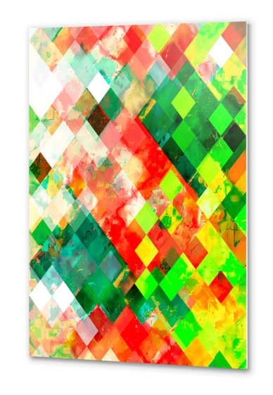 geometric square pixel pattern abstract background in green red yellow Metal prints by Timmy333