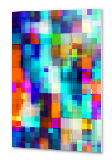 geometric pixel square pattern abstract background in blue orange yellow Metal prints by Timmy333