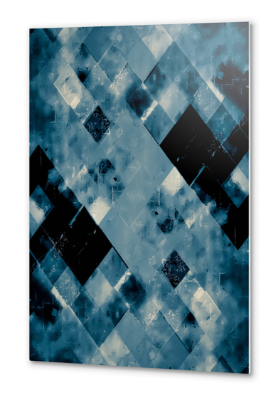 geometric square pixel pattern abstract background in black and blue Metal prints by Timmy333