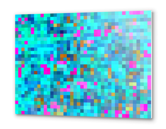 geometric square pixel pattern abstract in blue green pink Metal prints by Timmy333