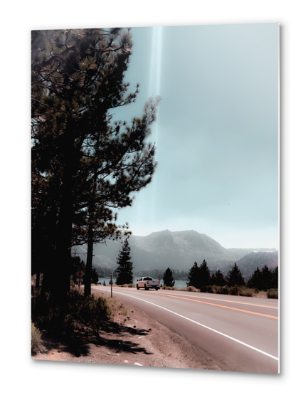 Road with pine tree and mountain view at Mammoth Lakes California Metal prints by Timmy333