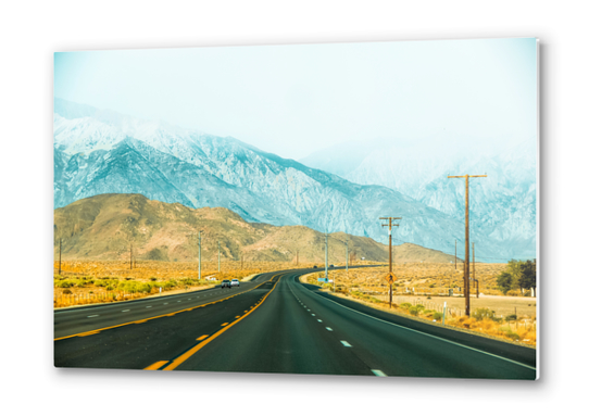 countryside road with mountains and foggy sky view in California, USA Metal prints by Timmy333