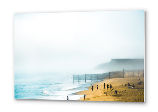 blue ocean and sandy beach with foggy sky at Point Mugu State Park, California, USA Metal prints by Timmy333