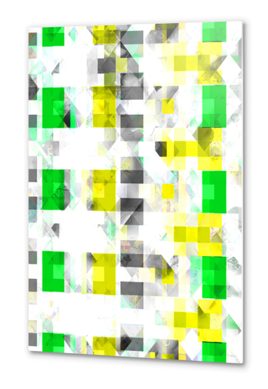 symmetry graphic design pixel geometric square pattern abstract background in green yellow Metal prints by Timmy333