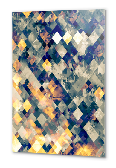 geometric pixel square pattern abstract background in blue brown Metal prints by Timmy333