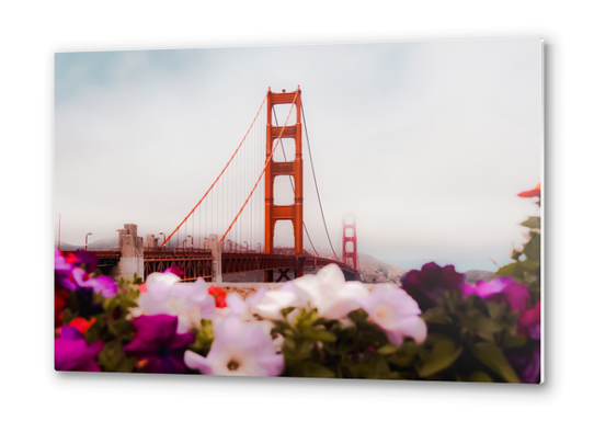 At Golden Gate bridge San Francisco California USA with foggy sky Metal prints by Timmy333