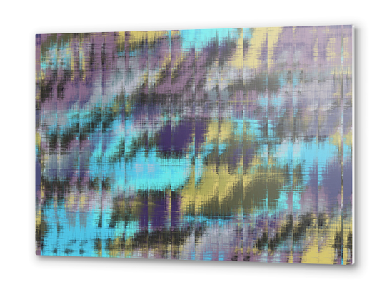 psychedelic geometric abstract pattern in blue yellow purple Metal prints by Timmy333