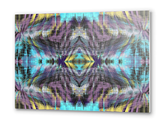 psychedelic geometric symmetry abstract pattern in purple blue yellow Metal prints by Timmy333