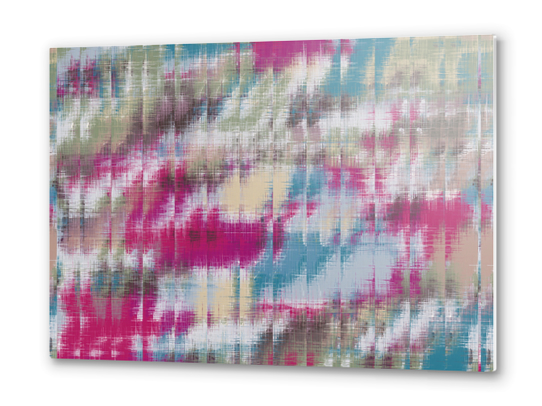 psychedelic geometric abstract pattern in pink blue brown Metal prints by Timmy333