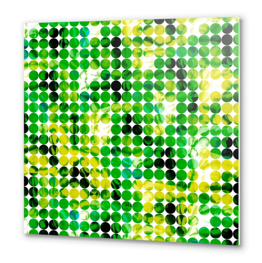 circle pattern abstract background with splash painting abstract in green and yellow Metal prints by Timmy333