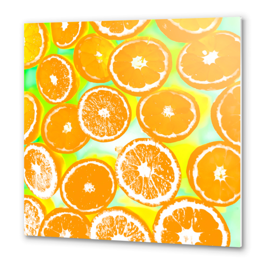 juicy orange pattern abstract with yellow and green background Metal prints by Timmy333