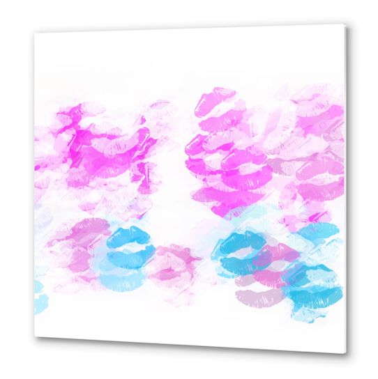 kisses lipstick pattern abstract background in pink and blue Metal prints by Timmy333