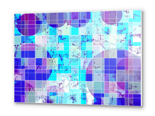 geometric square and circle pattern abstract in blue Metal prints by Timmy333