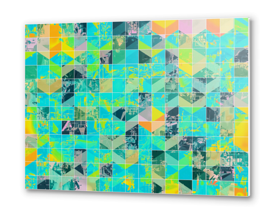 geometric square pixel pattern abstract background in green blue yellow Metal prints by Timmy333