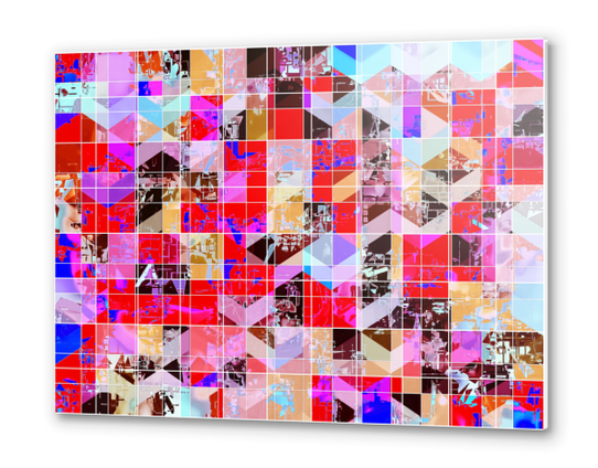 geometric square and triangle pattern abstract in red pink blue Metal prints by Timmy333